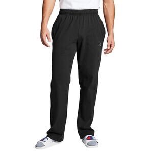 Champion Men's Large Black Cotton Jersey Open Bottom Lounge Sweatpants